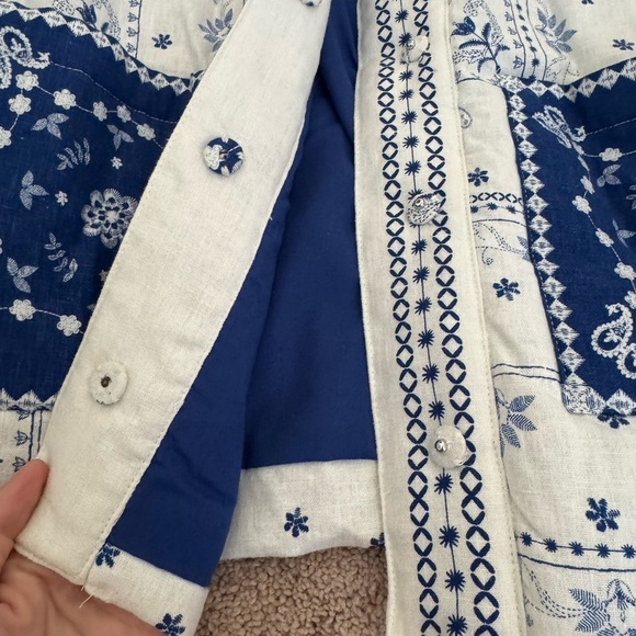 Caroline Constatas- NWT Blue and White Paisley Quilted Longsleeve Cropped Jacket - Picture 4 of 6